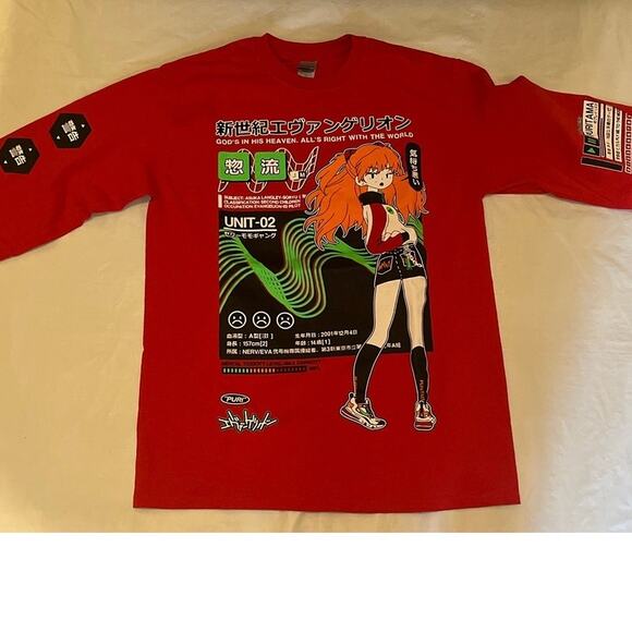 Evangelion Asuka Langley Second Child Anime Graphic Sweatshirt - Red - Size: M - Picture 2 of 13